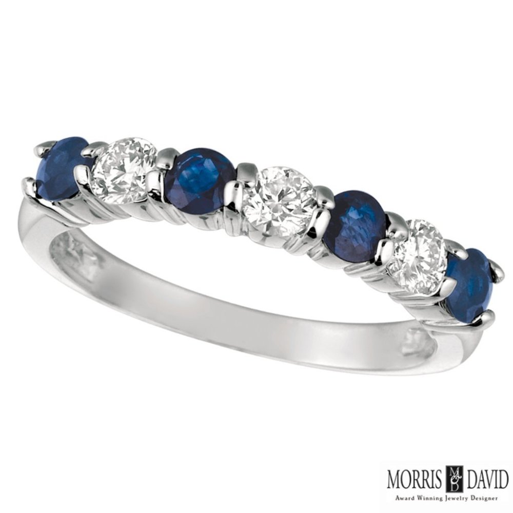1.60 Carat Natural Diamond & Sapphire 7 Stone Ring